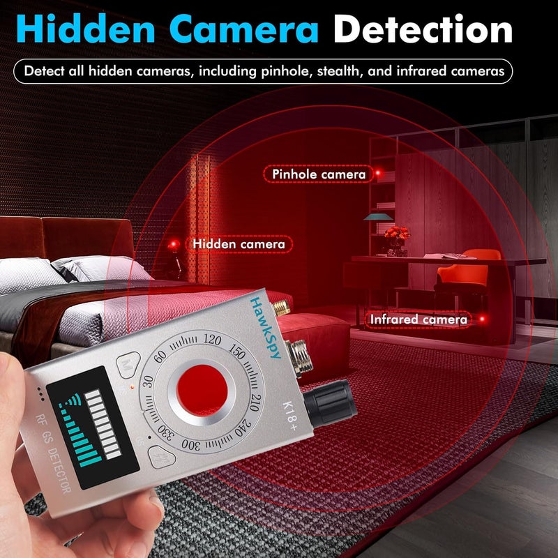 HawkSpy K18 Hidden Camera Detectors Bug & GPS Tracker Scanner Spy Camera Finder for Hidden Devices Listening Device Scanner with Sound & Vibration Alarm Portable Privacy Protectionn(Silver) - Image 3